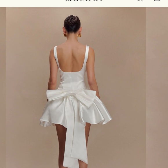 Felicia Satin Mini Dress With Bow - White - Picture 4 of 5